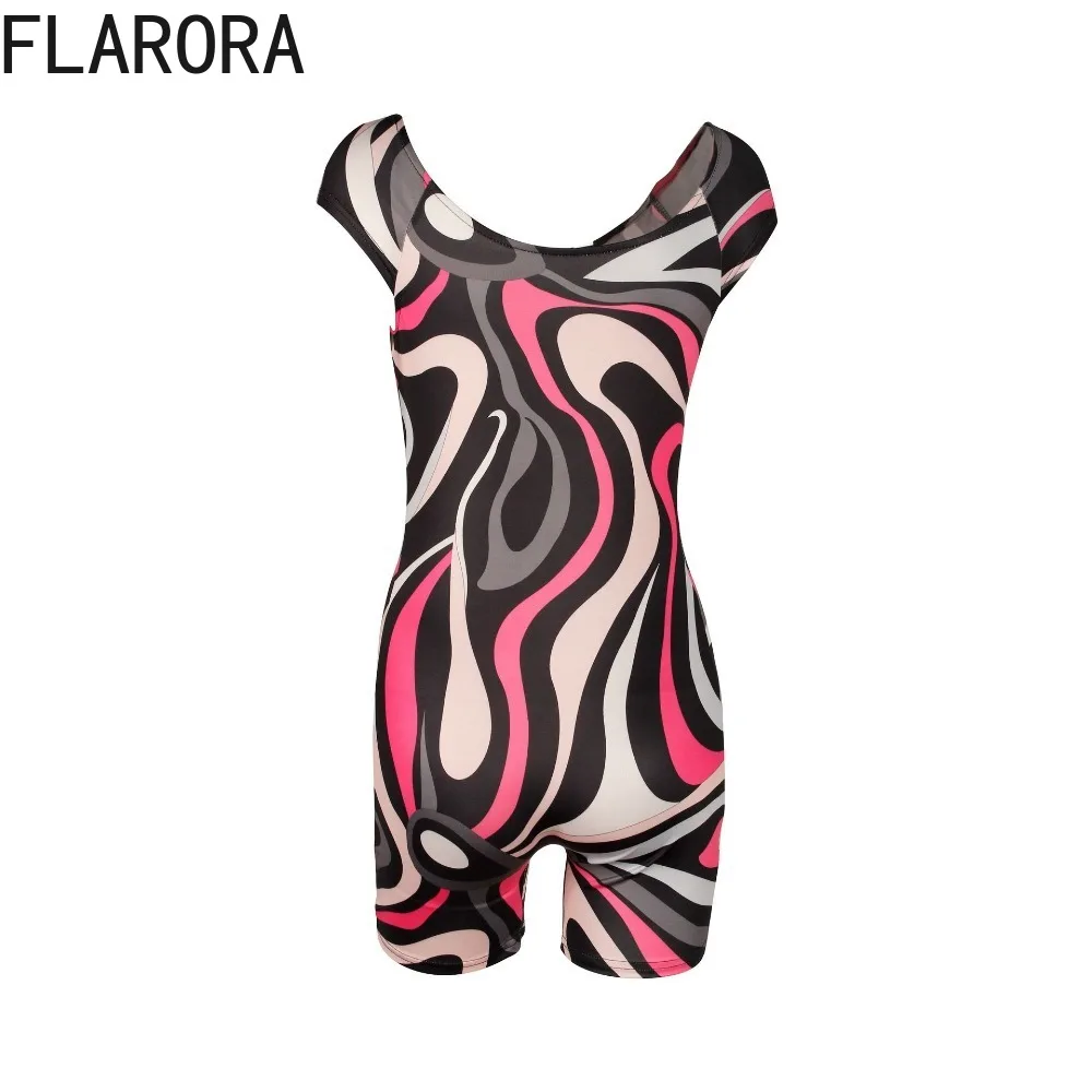 FLARORA Sexy Striped Printed Slim Rompers Woman Round Neck Short Sleeve One Piece Playsuits Summer Female Street Jumpsuit Shorts