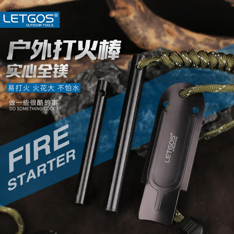 

LETGOS Magnesium Ferro Rod Fire Starter Survival Tool w/Umbrella Rope for Campfires Hiking Backpacking Camping Equipment