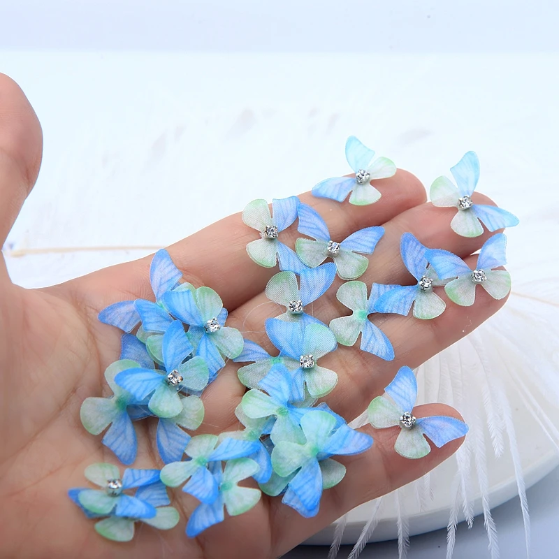 100Pcs Gradient Color Organza Fabric Butterfly Appliques 20Mm Translucent Chiffon Butterfly for Party Decor, Doll Embellishment