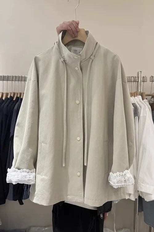 เสื้อโค้ทเทรนช์ผู้หญิง สไตล์เกาหลี ยอดนิยม สไตล์ญี่ปุ่น กันฝน ยาว สำหรับฤดูหนาว สีเบจ โปรโมชั่น เสื้อผ้าแฟชั่น สาวๆ ใส่เที่ยวข้างนอก