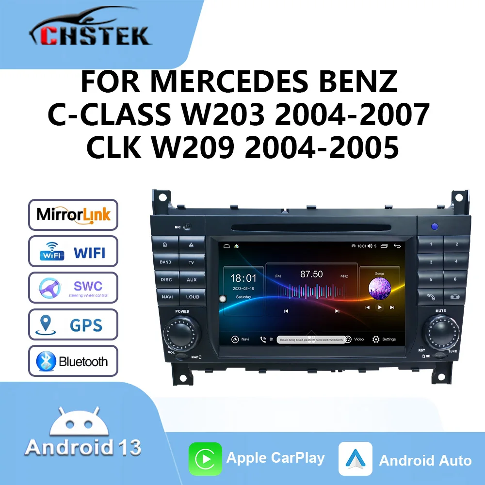 WIFI Carplay Car Radio 4G for Mercedes Benz C-Class W203 2004-2007 CLK W209 2004-2005 Android Bluetooth Multimedia GPS CHSTEK