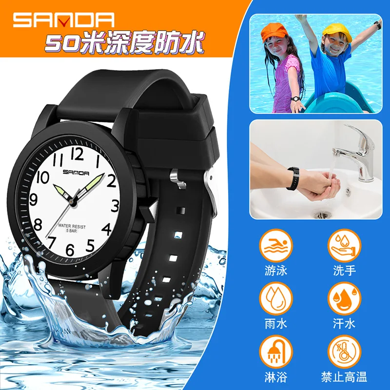 Fashion Sanda Top Brand Men Sport Original Lady Quartz Wristwatch 50m Waterproof Simple Thin Male Female Students Wrist Watches