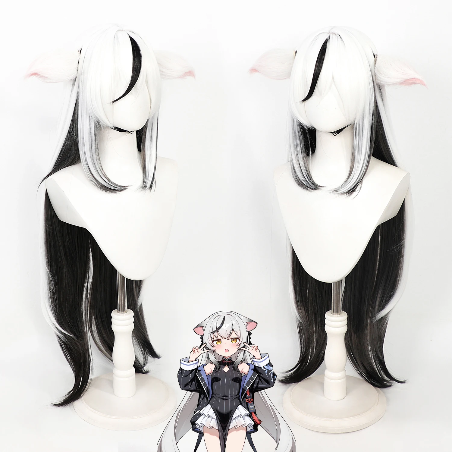 

Blue Archive Shun Harasumi Cosplay Wig Black White Gradient Synthetic Hair With Ears