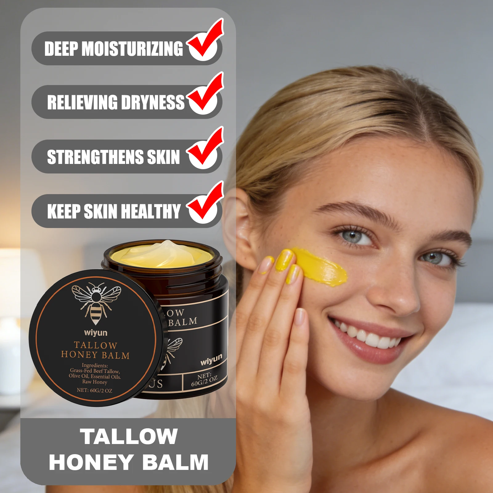 

WIYUN Tallow Honey Balm Rich In Nutrients Улучшает текстуру кожи делает кожу Мягкое, нежное, непрерывное увлажнение