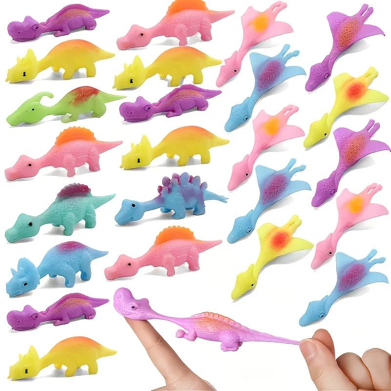 16 Pack Slingshot Dinosaur Finger , Sticky Dino Launcher Fidget , Party Favors for Birthday Easter Christmas Holiday Gifts