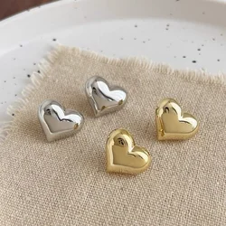 Trend Heart Gold Color Smooth Stud Earring for Women Temperament Korean Design Simple Cute LOVE Wedding  Jewelry Girl Gift