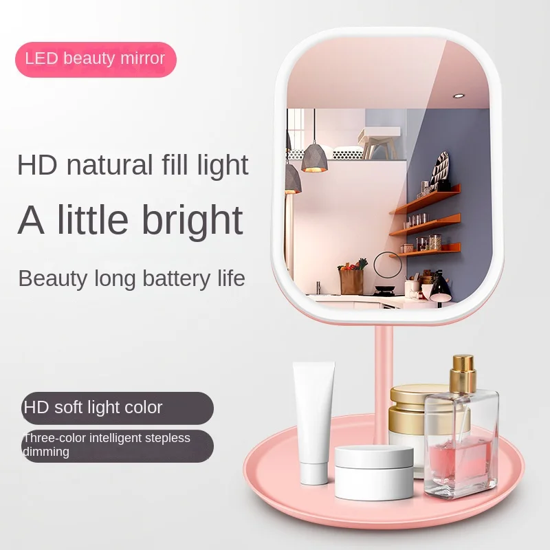 Led Vanity Mirror Intelligent Adjustable Monochrom/3color Light Vanity Mirror Desktop Fill Light Mirror One Touch Charging Model