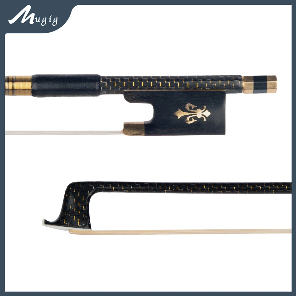 

Mugig Violin Bow Gold Braided Carbon Fiber Fiddle Bow Round Stick Ebony Frog Mongolia Horsehair Fast Response Advanced 4/4