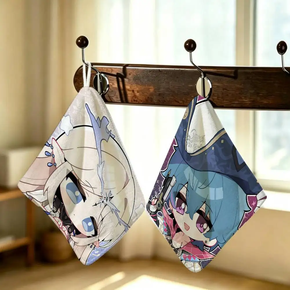 Cute Q Version Wuthering Waves Rinascita Phoebe Zani Hanging Hand Wiping Towel Polyester Cotton For Indoor Kitchen Living Room