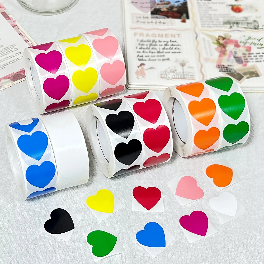 500Pcs Chroma Labels Stickers Color Code Dot Labels Stickers 1 Inch Heart Red, ,Yellow,Blue,Pink,Black,Stationery Stickers