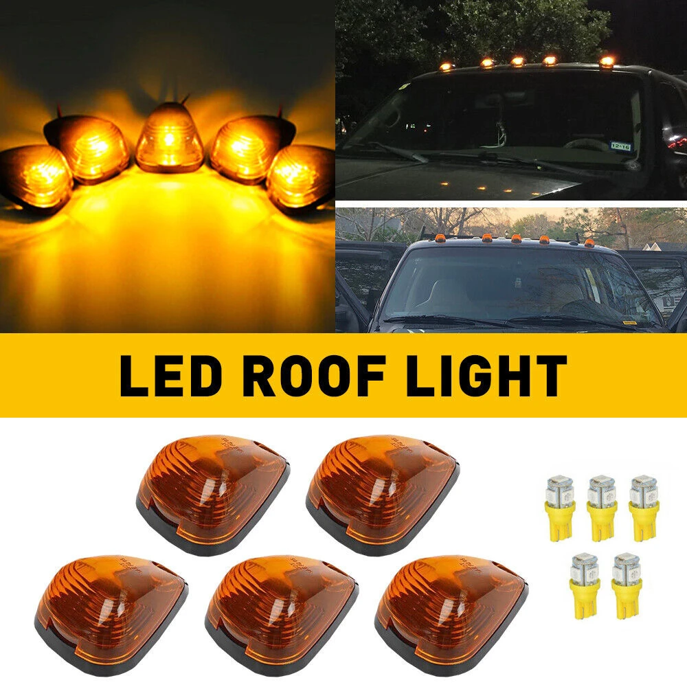 

5X Amber LED Cab Rooftop Marker Light Kit For 1999-2016 Ford F250 F350 F450 F550