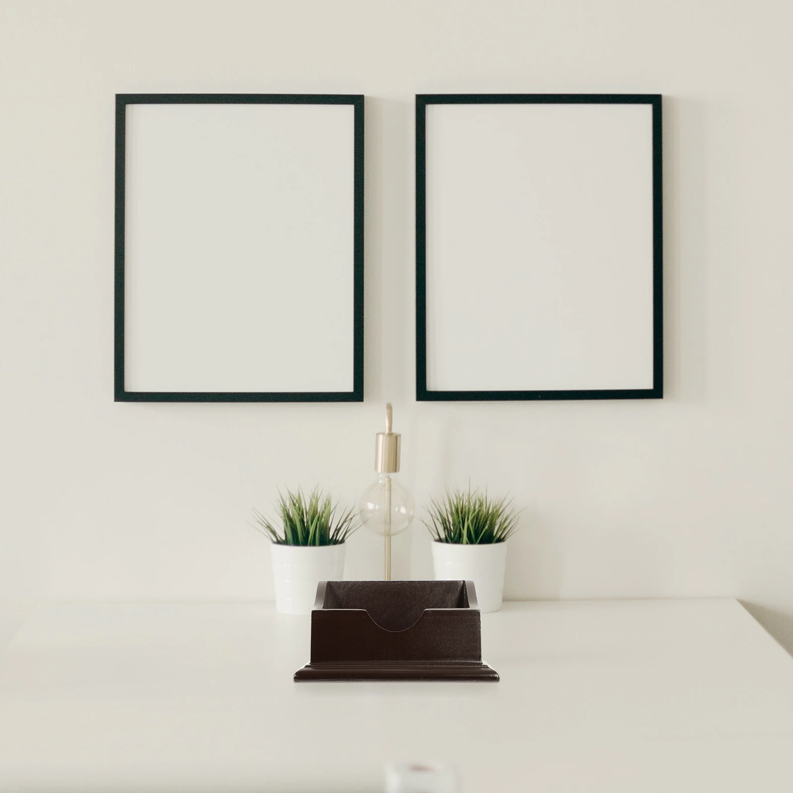 

Business Card Holder Brown Office Cards Container Slots Organizer Desk Multiple