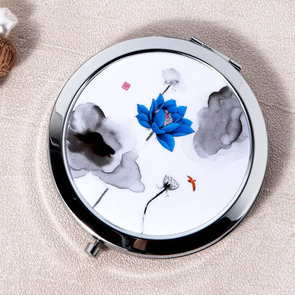 Makeup Mirror Metal Compact Mirror Flower Chinese Ancient Style Portable Mirror Folding Pocket Size Mini Mirror Children