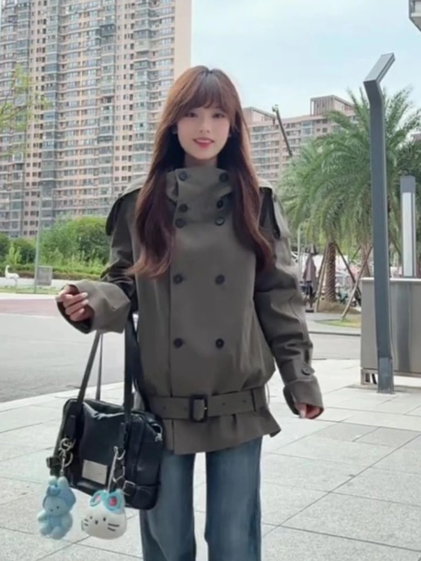 

Женское двурядное пальто с воротником-стойкой и пуговицами в стиле ретро, осенний универсальный топ с длинными рукавами для похудения высокого класса