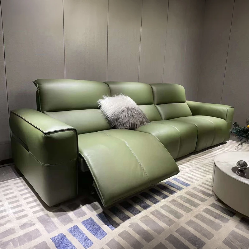 

Living Room Furniture 3 Seater Reclining Sofa Green Genuine Leather Modern Sectional Electric Recliner Sofa Set
