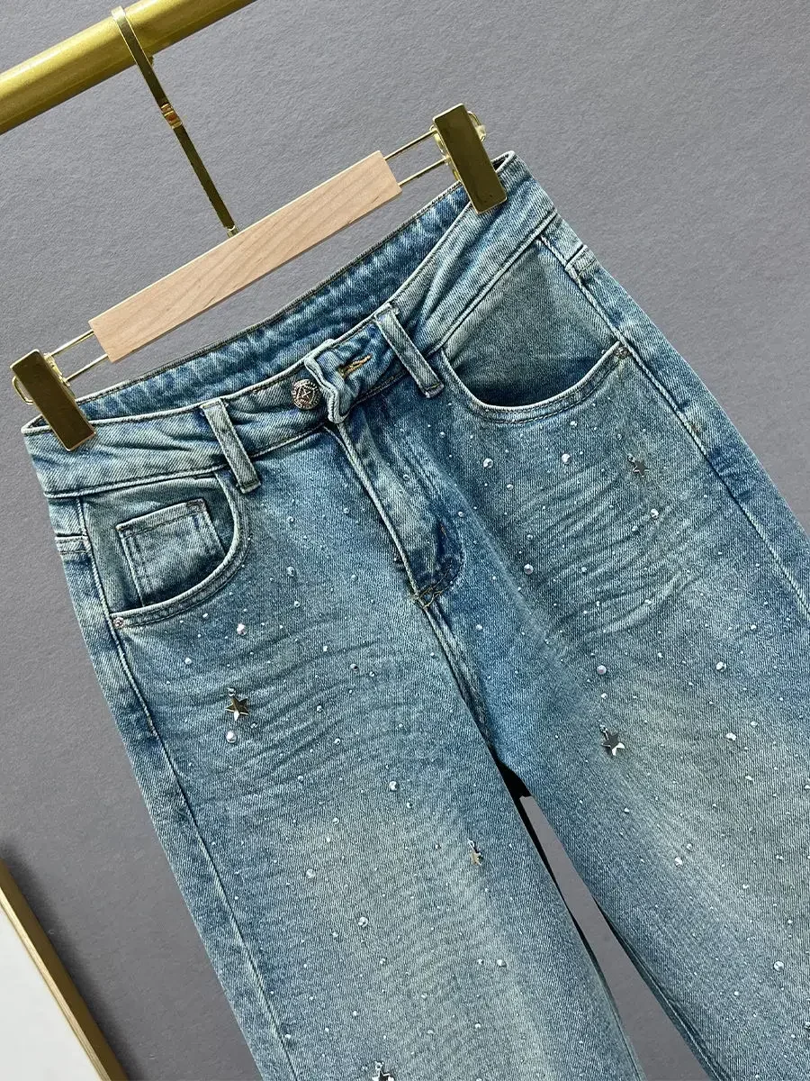 

Slimming and All-Matching Straight-Leg Pants Pendant Design High Waist Wash Jeans Women's Summer Loose Baggy Jeans Women