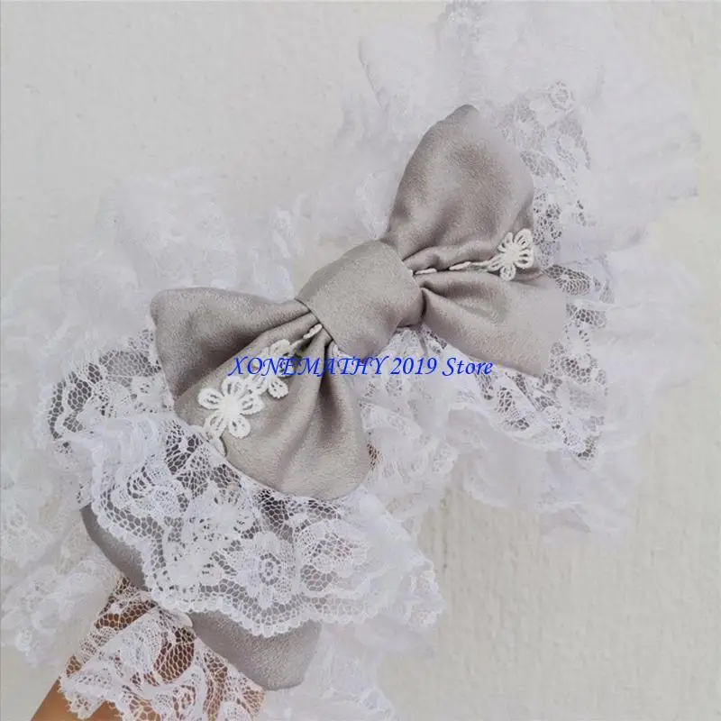 

F42F Sweet Big Bowknot Hairband Headdress Maid Gothic Ruffled Lace Headwear