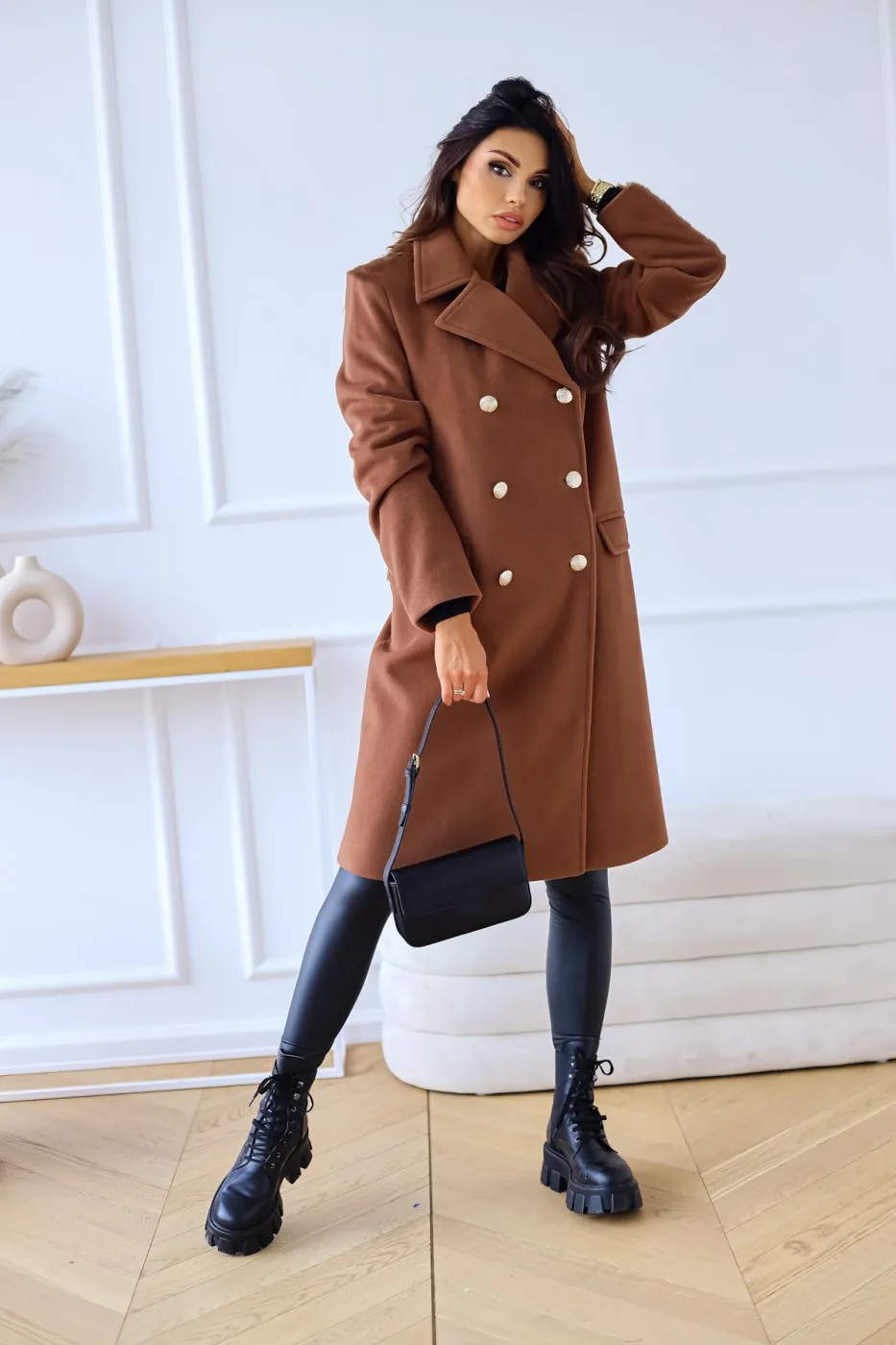 Suit woolen coat senior sense 2024 autumn and winter new double-breasted shoulder slimming Korean version of woolen coat