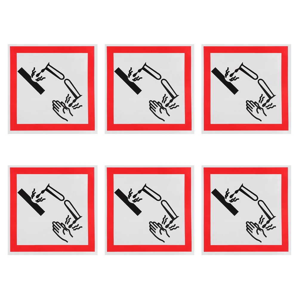 

6 Pcs Corrosive Markings Labels Safety Sticker Decal Pictogram Corrosion Chemical Pvc Warning Caution Sign