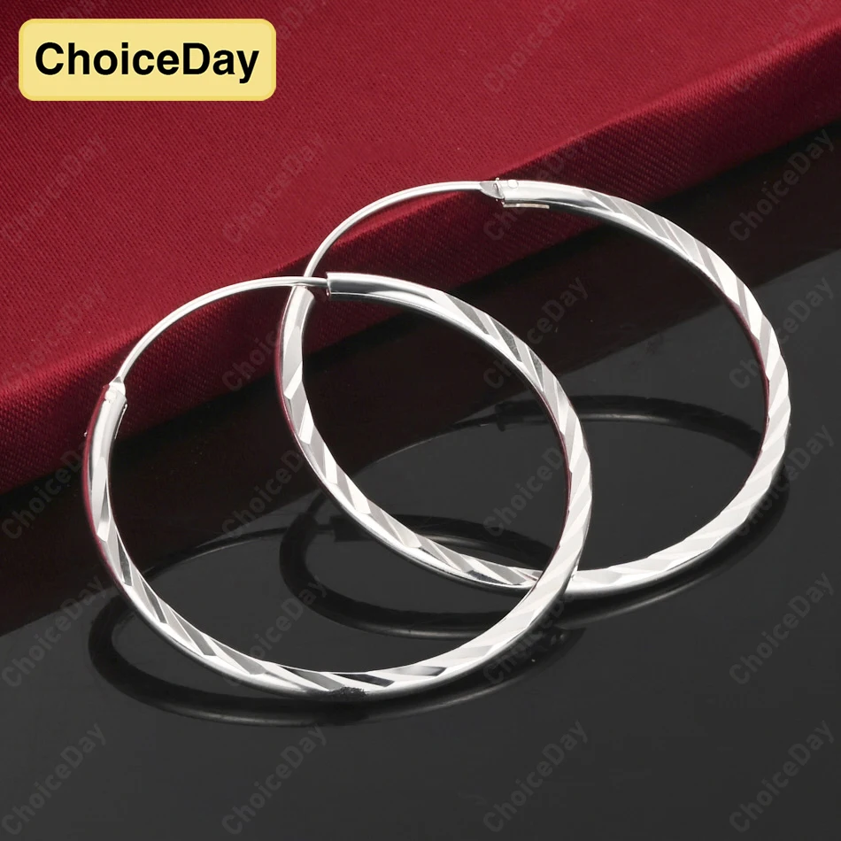 ChoiceDay 925 فضة 35/50 مللي متر حساسة أقراط مستديرة النساء حُليات الحفلات مجوهرات الزفاف اكسسوارات