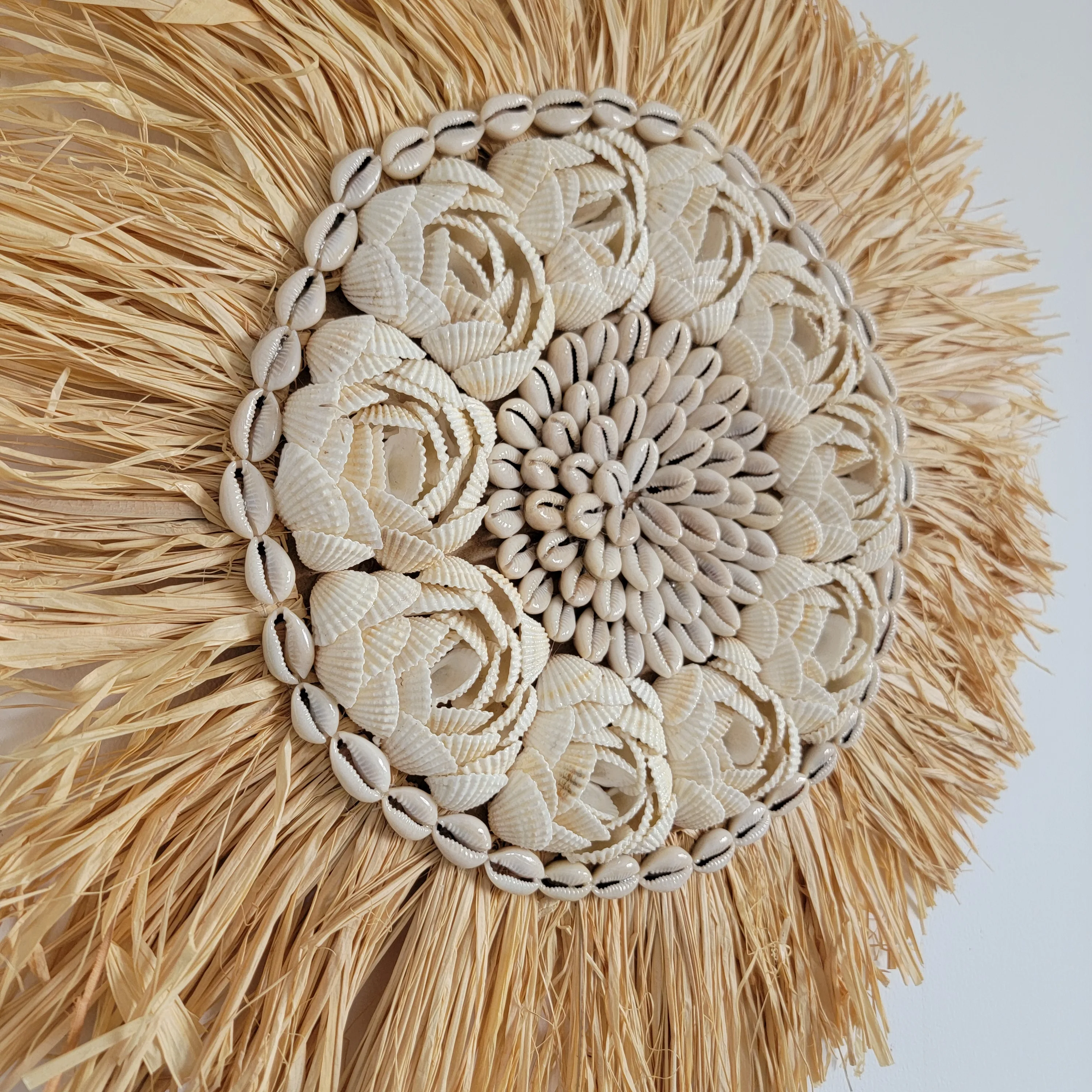 RAFFIA MIRROR-WALL DECORATION-Natural Fiber Decorative -Natural Fiber AND SHELLS