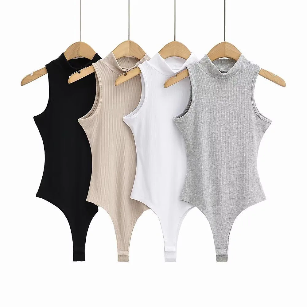 Bodysuits for Women 2024 Sleeveless Turtleneck Solid Color Slimming Thong Body Suits Women\'s Turtle Neck Leotard Tops