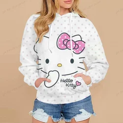 Hello Kitty Cartoon Hello Kitty Hoodies Women Kawaii Hello Kitty Graphic Streetwear Funny Unisex Tops Anime Sweatshirts Female