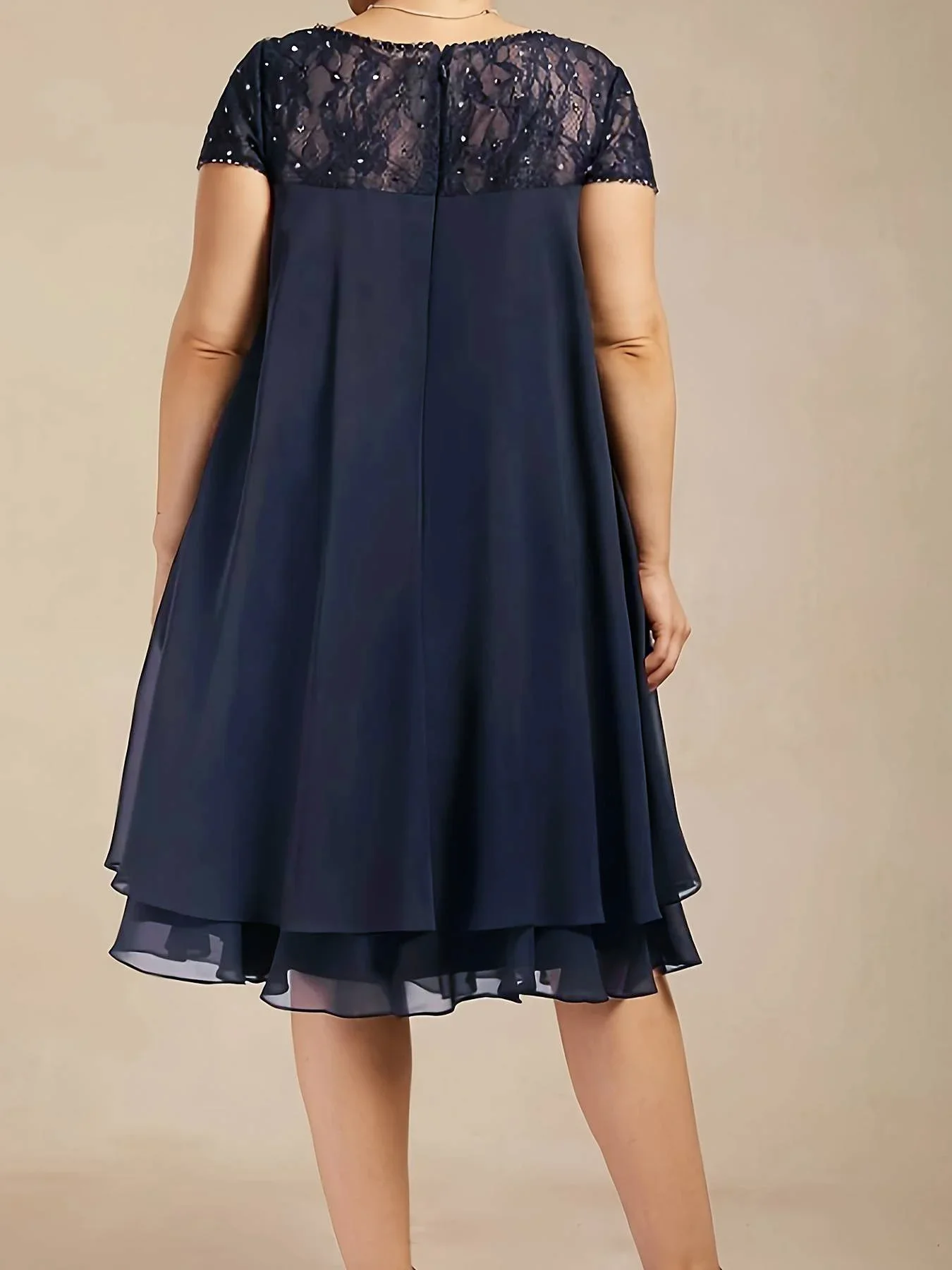 Vestido com renda chiffon para a mãe da noiva com miçangas e lantejoulas, mini vestido plissado elegante, vestido solto em linha A, manga curta,