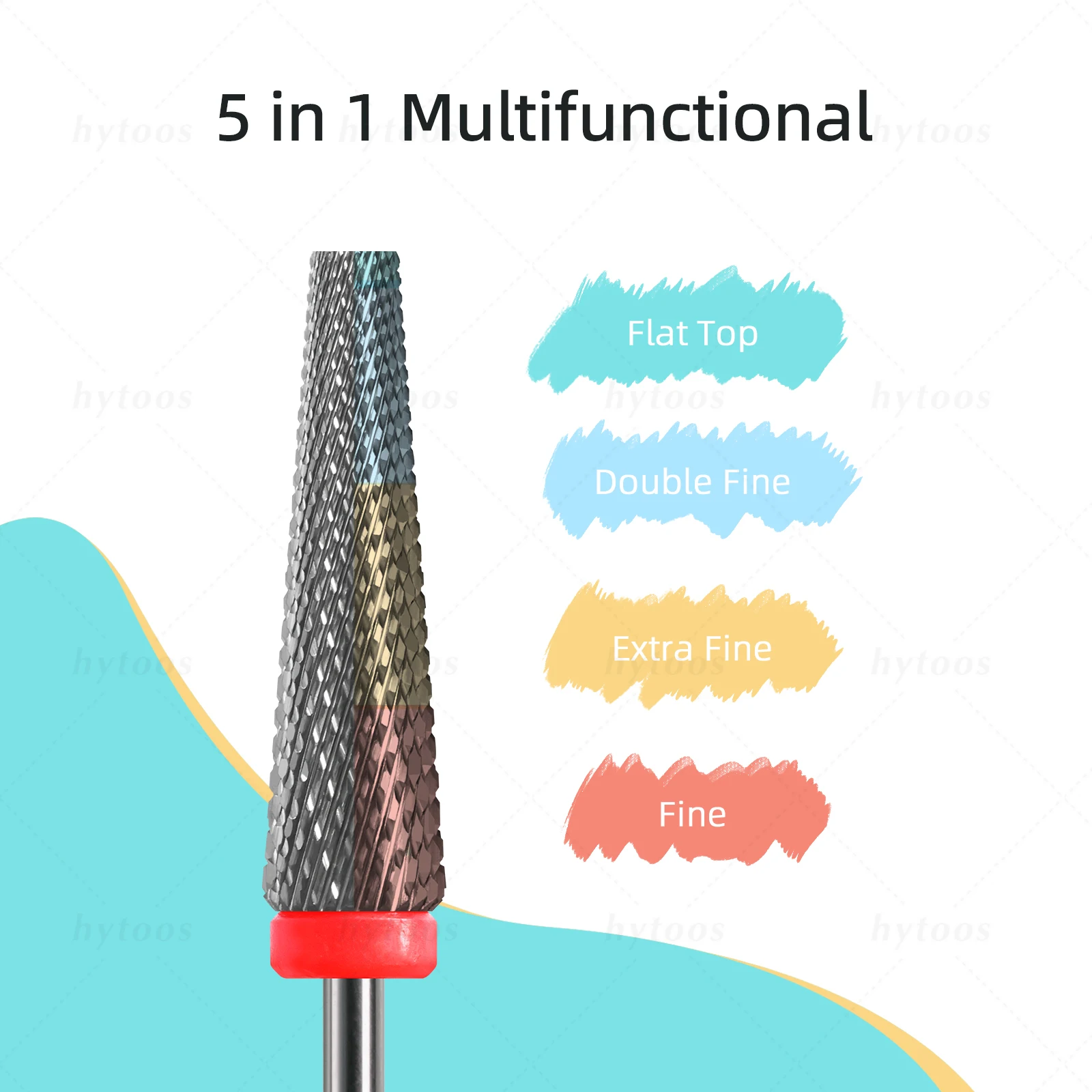 HYTOOS 5-in-1-Nagelbohrer mit flacher Oberseite, 24 mm lang, konische Hartmetall-Nagelbits, elektrisches Bohrzubehör, Gel-Nagellack-Entfernungswerkzeug