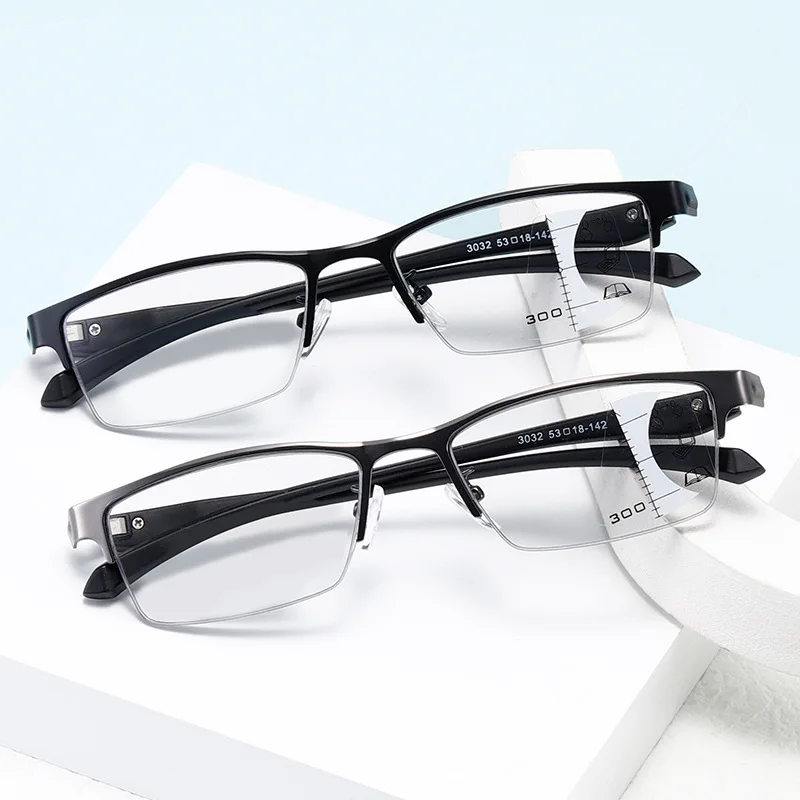 

Multifocal Progressive Reading Glasses Vintage Half Frame Business Presbyopia Eyewear Finished Bifocal Near Far Eyeglasses