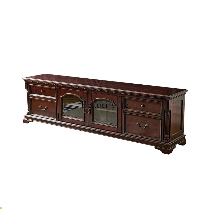 

ld 38 American TV cabinet all solid wood gold silk teak living room solid wood 2.4m