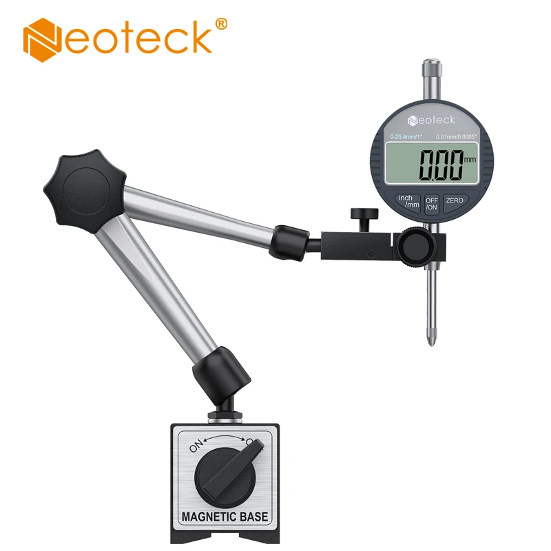 Neoteck Digital Dial Indicator Gauge With Magnetic Base 0-1 Inch/25.4 mm Inch/Metric Conversion Auto Off Featured Measuring Tool