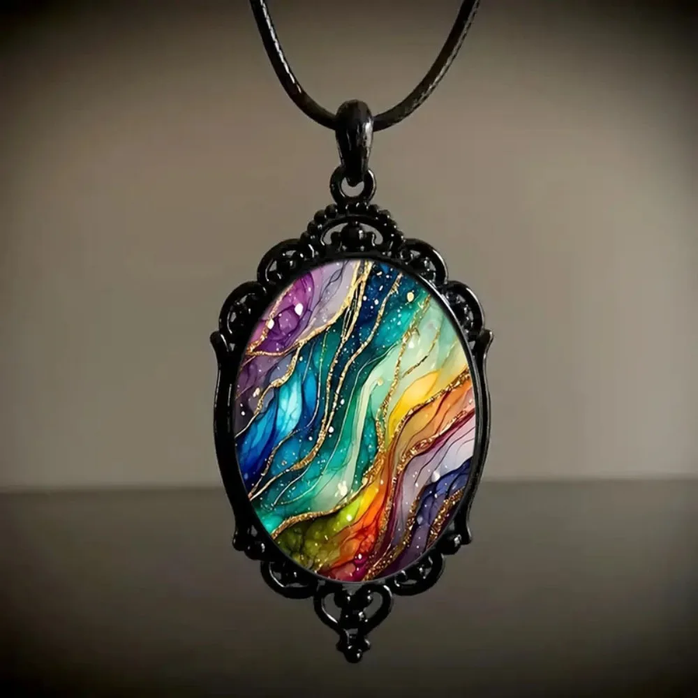 Gothic Retro Butterfly Suneye Life Tree Oval Pendant Black Leather Rope Necklace for Women Halloween Party Amulet Witch Jewelry