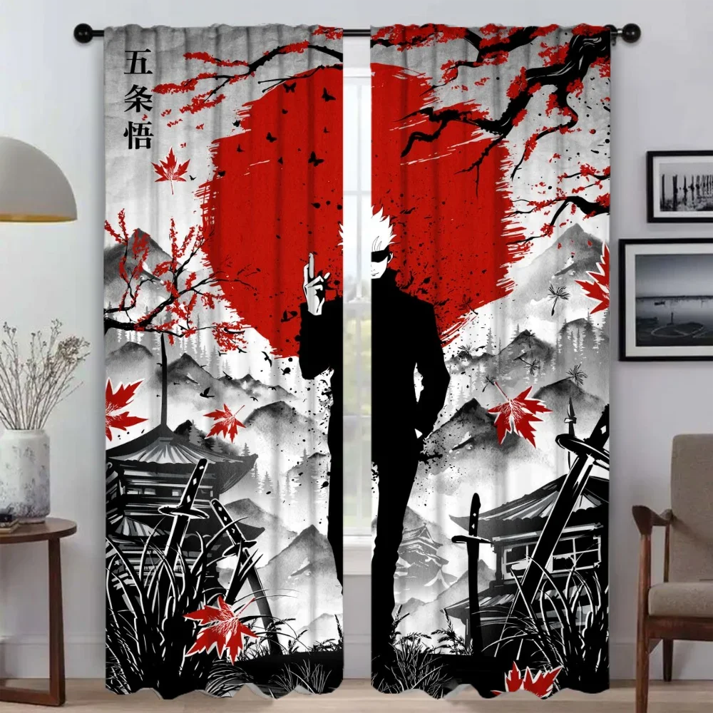 Jujutsu Kaisen Partition Elegant Room Curtains for Living Room Blackout Curtain Home Interior Curtains 2 Pieces Shades Kitchen