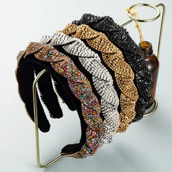 Hot Selling Trend Heavy Craftsmanship Rhine Stone Hoop Retro Velvet Fabric Headband