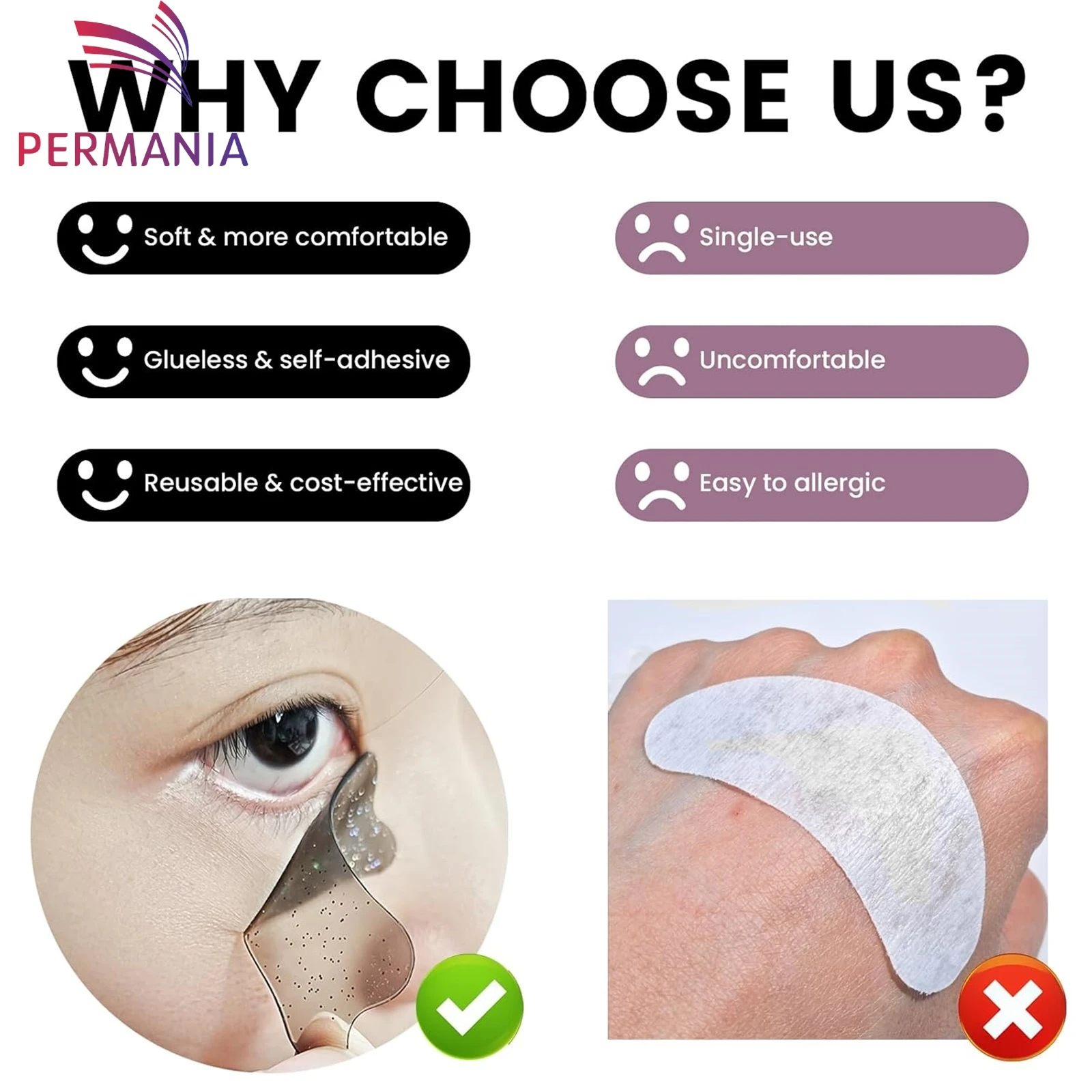 PERMANIA 1 par de parches debajo de los ojos de silicona para levantamiento de pestañas coreano y removedor de extensiones de pestañas herramienta de belleza de maquillaje reutilizable y suave