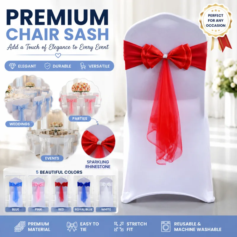 

Chair Sash Bow 10Pcs DIY Birthday Wedding 12cm Cover Stretch Chair Back Decor Ribbon Banquet Hotel Party Chair Decoration New
