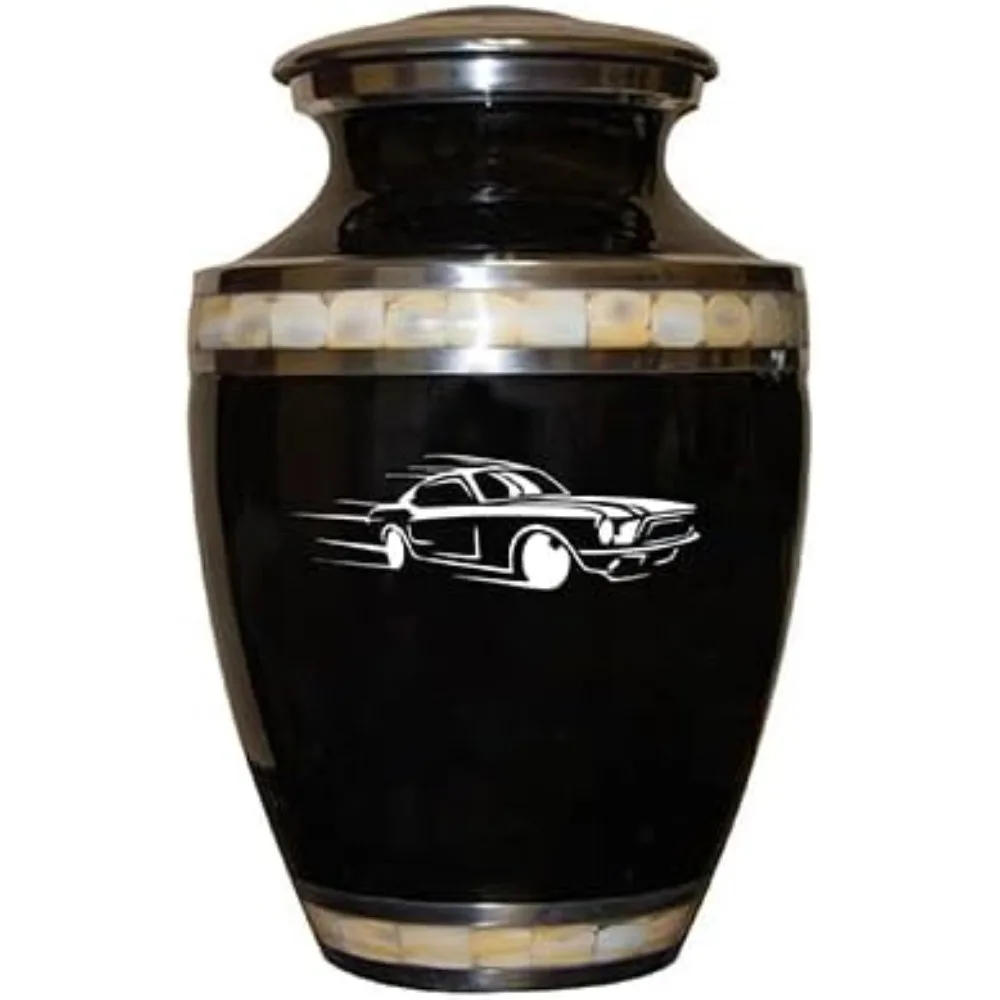 جرة حرق السيارات الكلاسيكية للرماد البشري بألوان وأنماط مختلفة، جرة جنازة مخصصة مع حقيبة مخملية - تريبو الأم السوداء #3