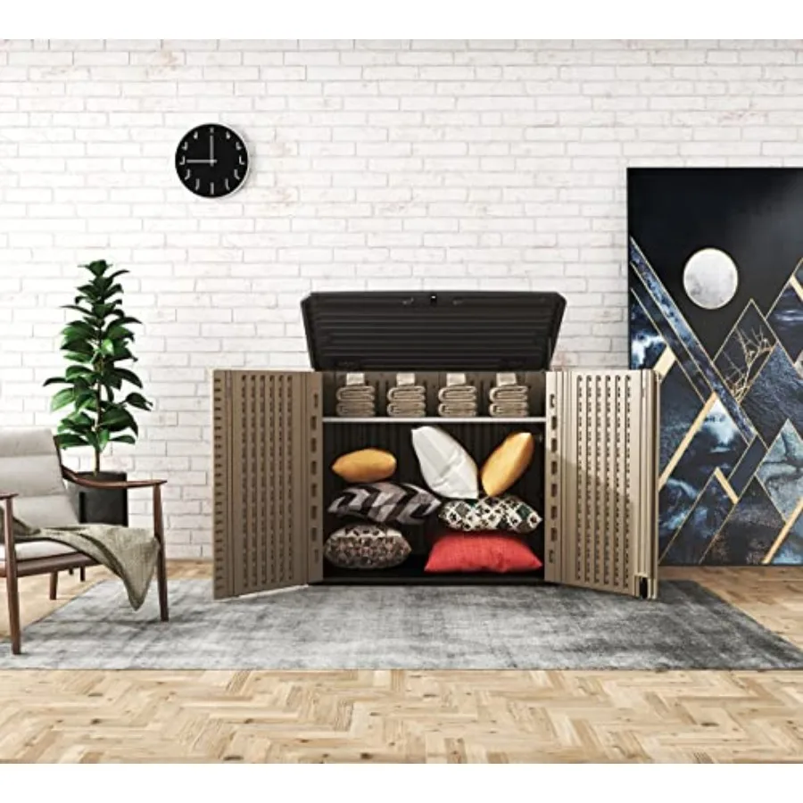 Cobertizo de almacenamiento al aire libre con diseño horizontal para patios de jardín y patios traseros Construcción impermeable con puertas multiabiertas para