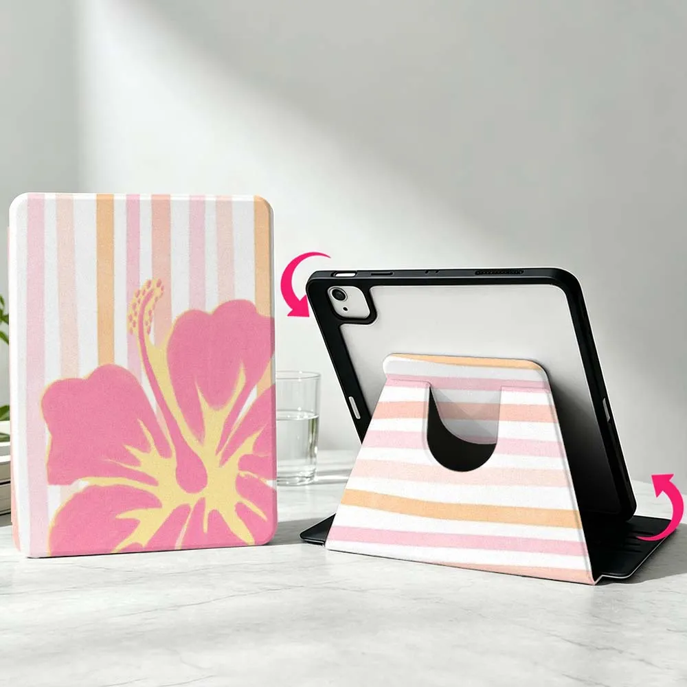 Simple Stripes Flowers Soft For iPad Pro Air mini 6 5 4 12th M5 M4 M3 M2 A16 A17Pro 360° Rotation Stylus Storage Tablet Case 3