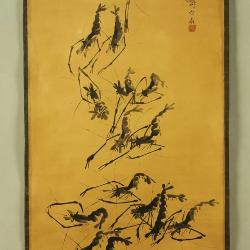 China Antique collection the Qi Baishi shrimp diagram Hanging pictures the living room decorative paintings in the middle hall