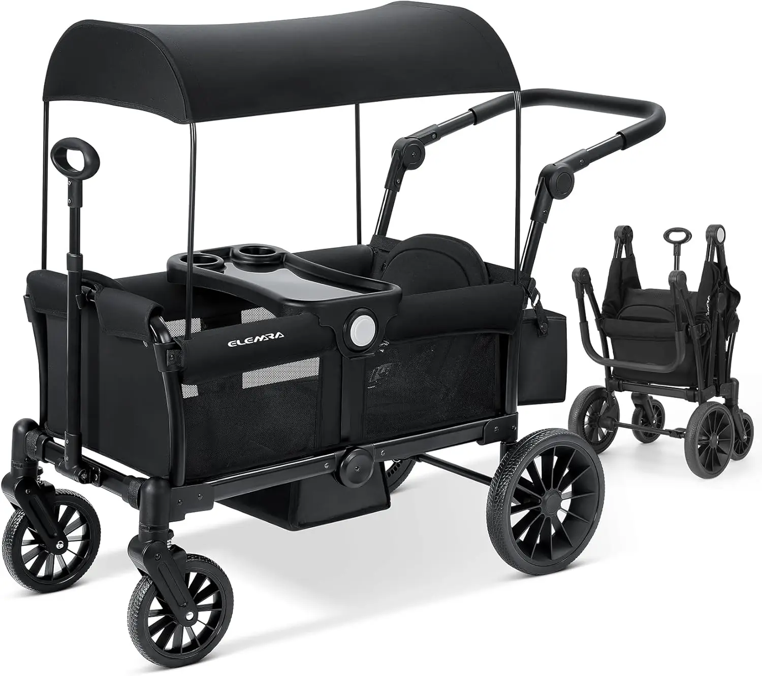 Foldable All-Terrain Wagon Stroller for 2 Kids with Removable Canopy, Adjustable Handle & Storage