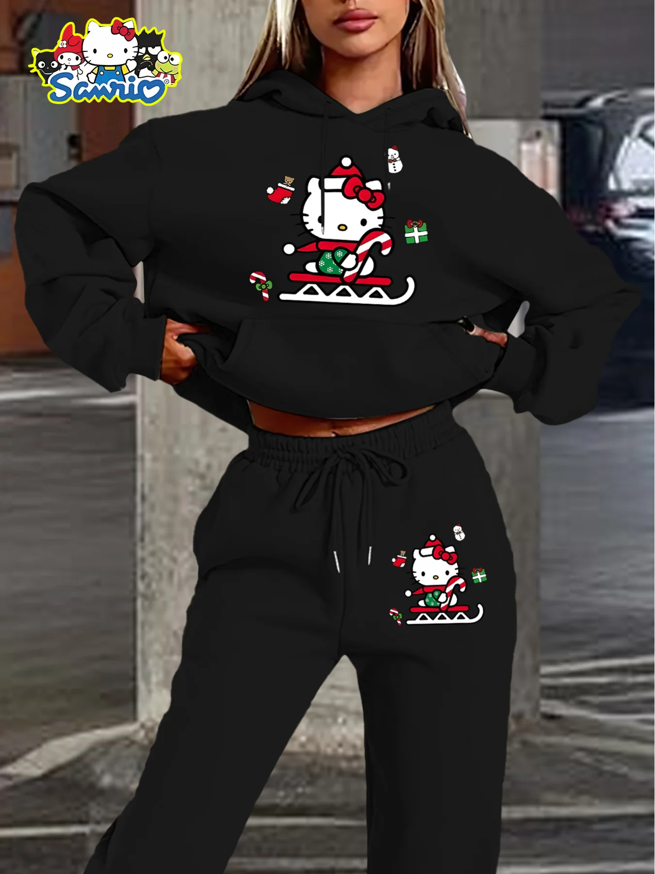 Nowa kolekcja Sanrio Family Hello Kitty, słodki i stylowy zestaw bluz z kapturem na jesień/zimę, rozmiary plus size dla dorosłych kobiet i mężczyzn, moda sportowa uliczna.