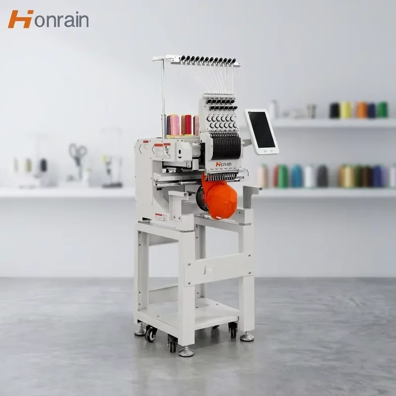2026 HONRAIN New Single Head 12 Embroidery Machine 1200RPM 10 Inch Raynen Touch Screen Cap T-shirt Flat Embroidery