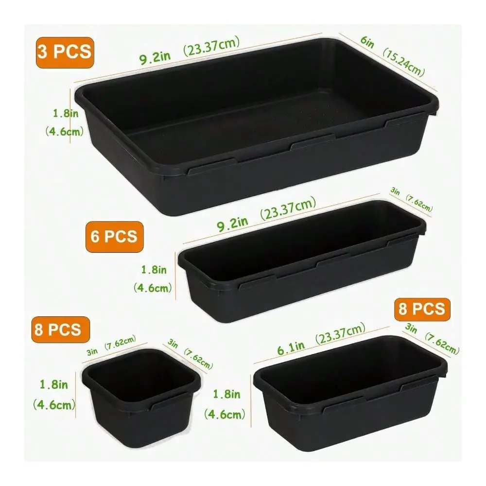 25 PCS Black Drawer Organizer Set, 4 Size Interlocking Plastic Storage Bins Office Supplies, Jewelry Makeup Vanity, Bathroom Kitchen, Home Organization Closet, Gadgets Small Items