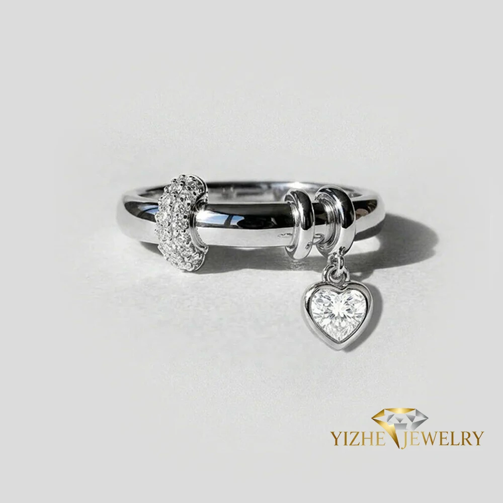 2026 New Gold Plated Heart Tear Drop CZ Chain Dome Ring High Quality Cubic Zirconia Women Finger Jewelry
