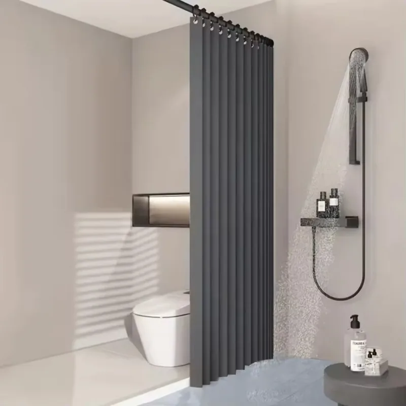 【Fashionable】Foldable Magnetic Shower Curtain Waterproof Bathroom Curtain With 14 Hooks Modern Style Bath Curtain For Home Decor view 3