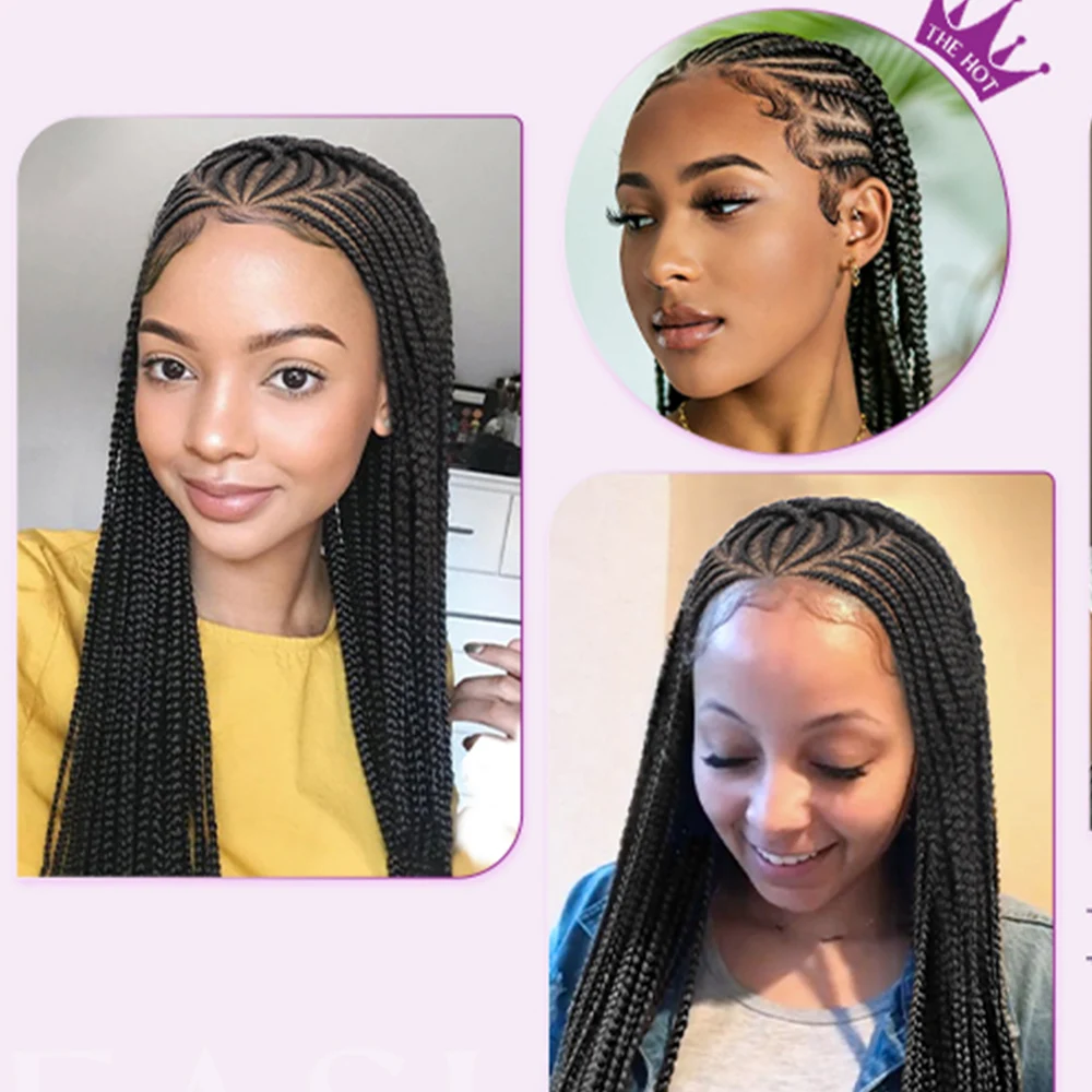 KIMA Synthetic Fulani Full Lace Braided Wig Box Braids Wigs 36 inches Long Braiding Wig for Africa Women