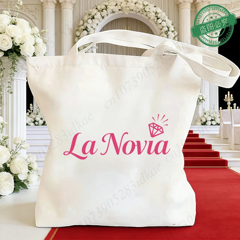 Spanish Girls Single Farewell Tote Bags Team Bride Tribe Canvas Reusable Shoulder Bags with Diamond Print for Bachelorette Party