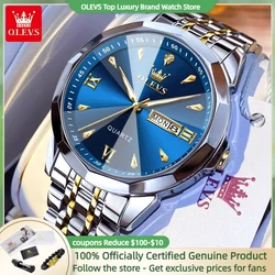 OLEVS 9998 High end Men Watch Fashion Business Rhombus Mirror Waterproof Double Calendar Quartz Watch Luxury Brand Men Watch